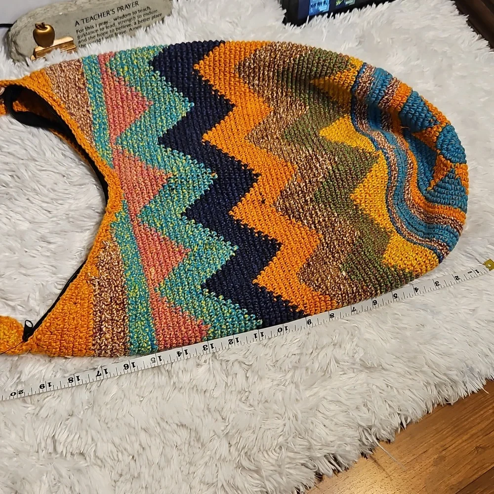 Crochet Hobo Bag Shoulder Bag‎ Chevron Colorful Handmade Hippie Boho Purse